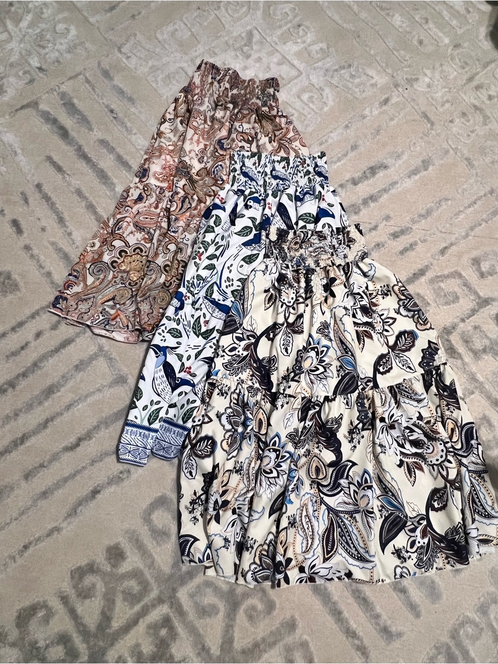 Set of THREE Boho Floral Tiered Maxi Amazon Skirts XS